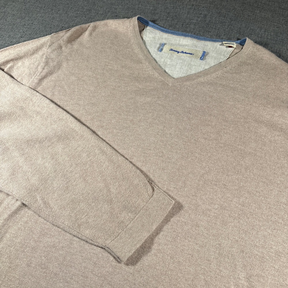 Tommy Bahama V-Neck Sweater Mens XXL Tan Cotton Cashmere Blend Pullover